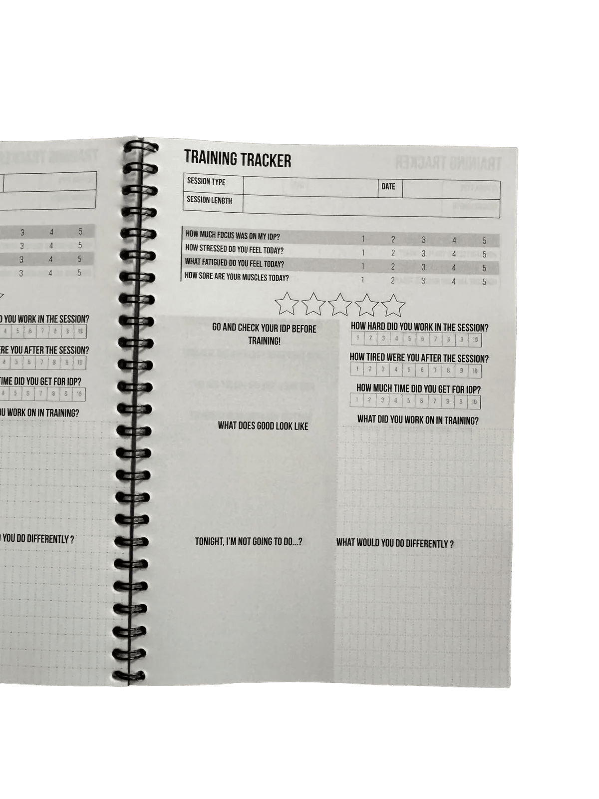 Training Tracker spread inside the journal